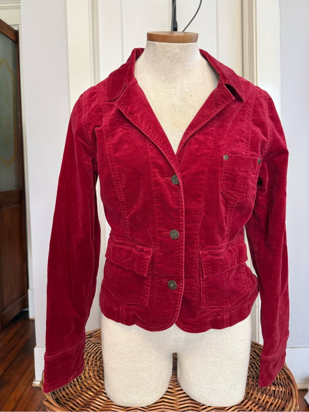 Paris Blues 90s Red Corduroy Blazer Jacket size M, velvet feel, indie, Y2K,